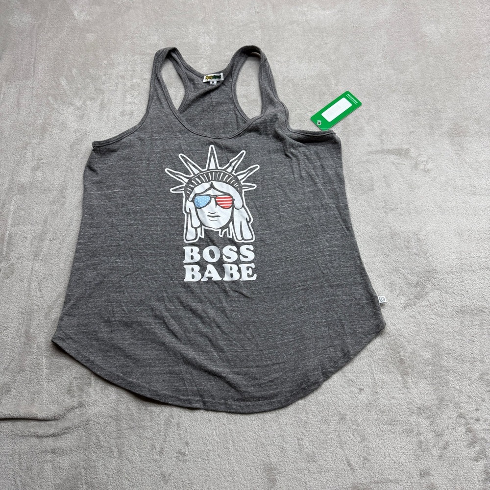 Tipsy Elves 4th of July Tank Top Women's XL Grey Boss Babe USA Graphic Racerback
